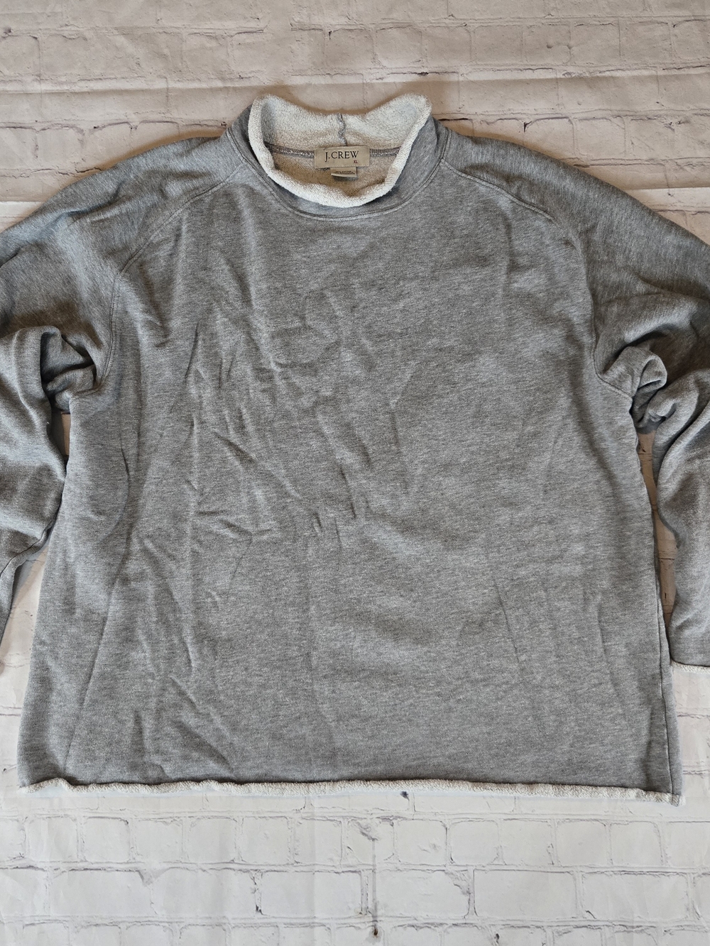 J.CREW Sweatshirt XL Gray Pullover Heritage FrenchTerry Roll Neck Preppy